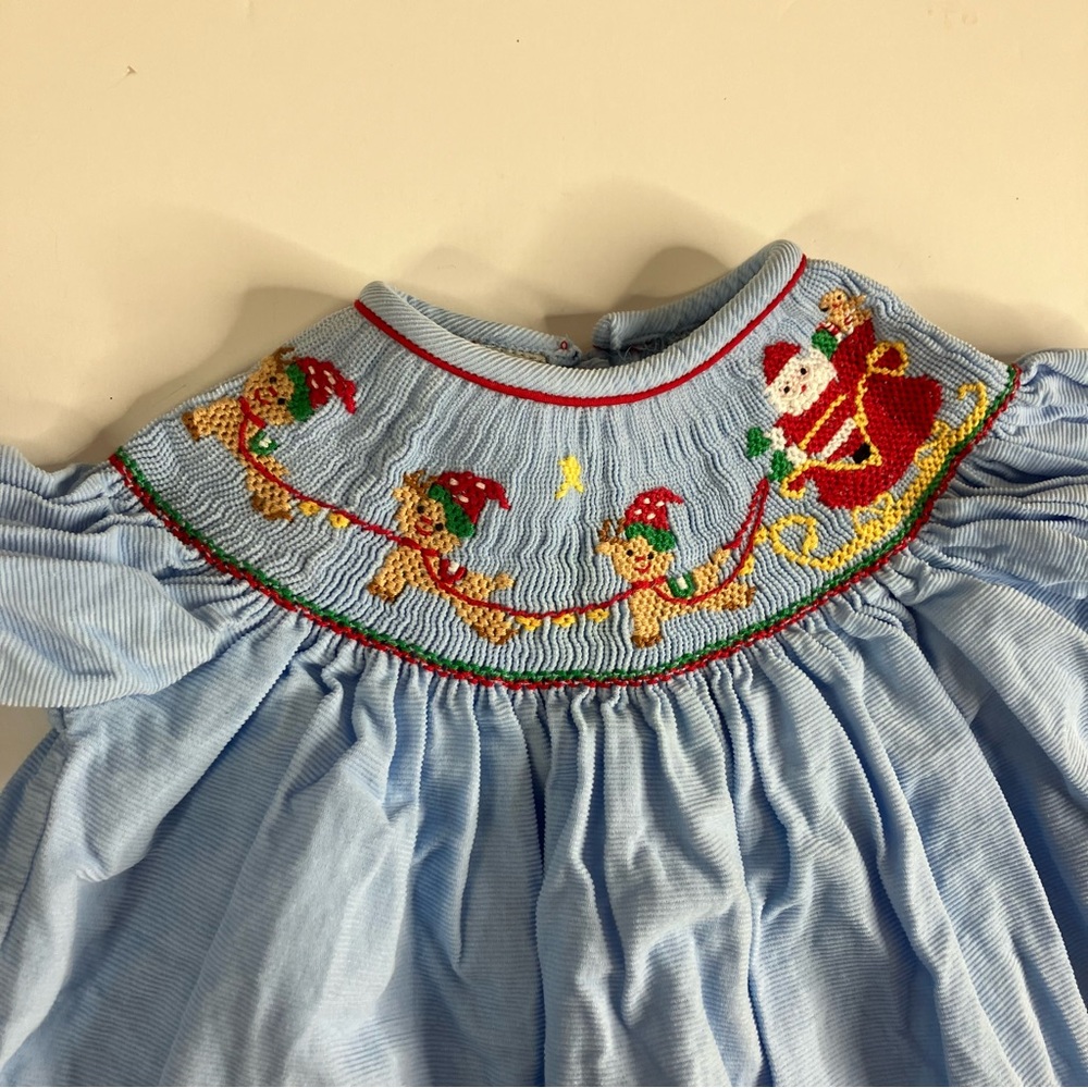 Marco & Lizzy Smocked Christmas Santa Sleigh Dress Size 6m - Picture 3 of 6